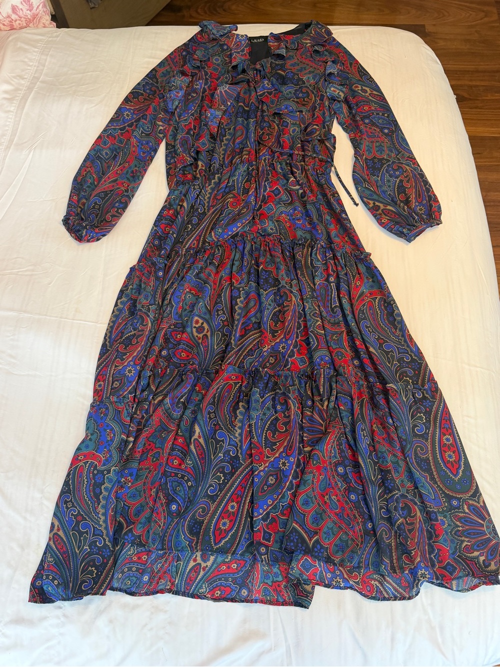 Ralph Lauren Navy Multi Paisley Tiered Maxi Dress